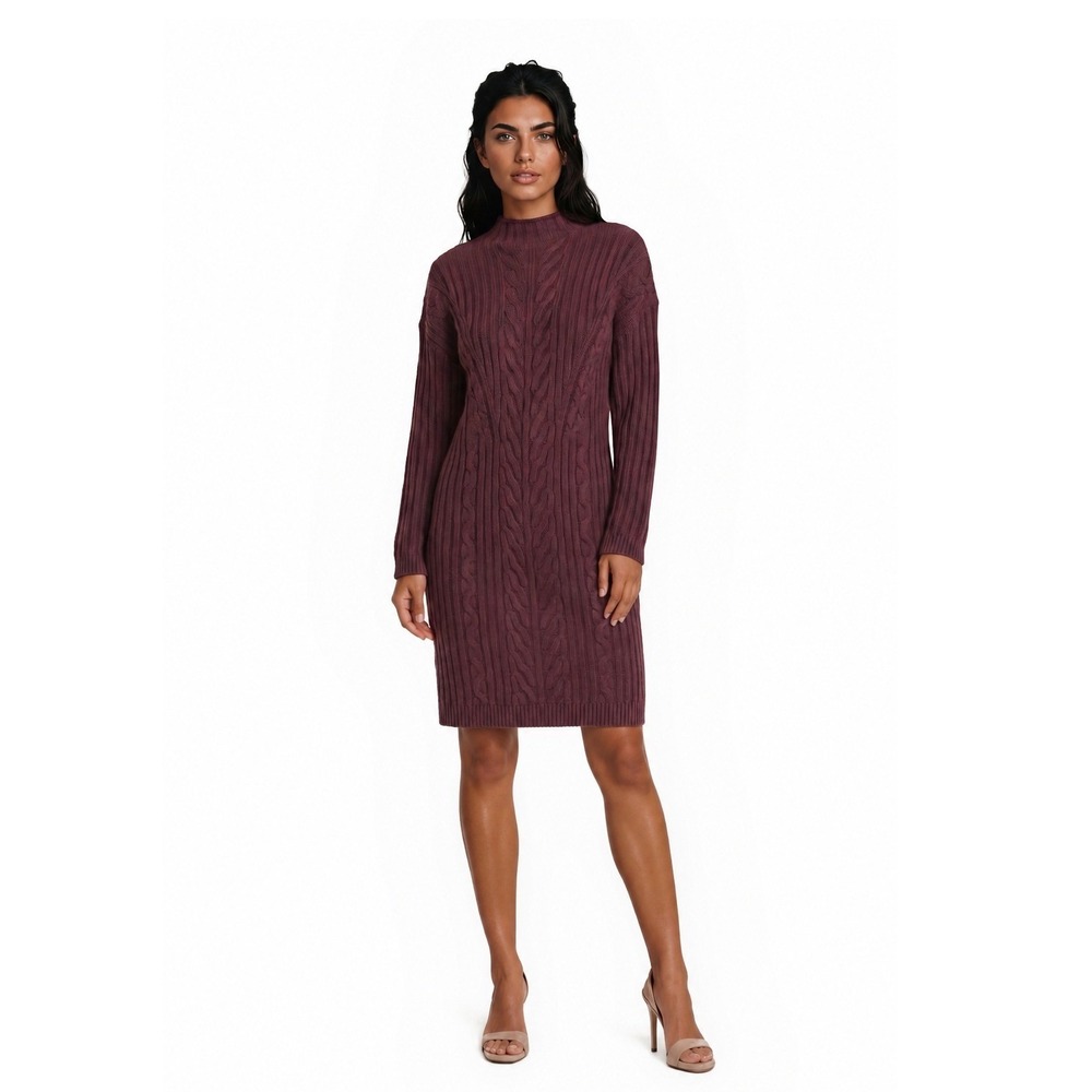 NWT Express Sweater Dress Women's Size Large Mauve Rose Cable Knit Mock Neck